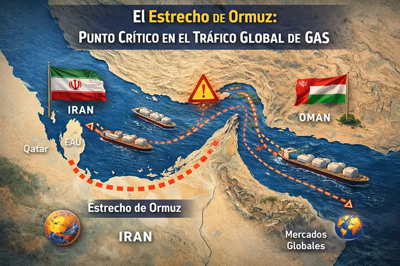 Mapa estilizado de rutas de GNL en Oriente Medio