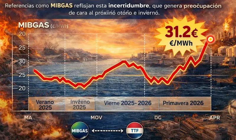 Gráfico conceptual de fluctuación de precios del gas