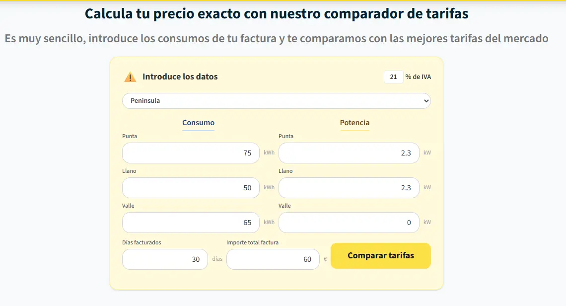 Comparador de tarifas Energías Gratis